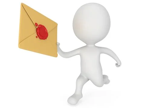 3D man and mail envelope with red wax seal 스톡 일러스트