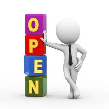 3d man and open cubes Stock Illustration