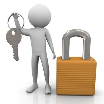 3d man and padlock Stock Illustration