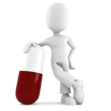 3d man and a pill, isolated on white Stock Illustration