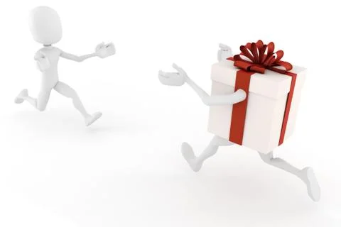 3d man and present box running toward each other Stock Illustration