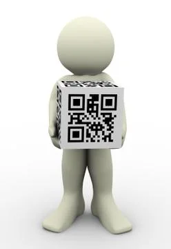 3d man and qr code (matrix barcode) Illustrazione stock