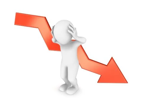3d man and red arrow. Crisis concept. Stock Illustration