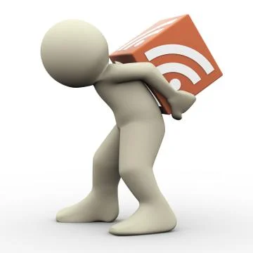 3d man and rss cube Stock Illustration