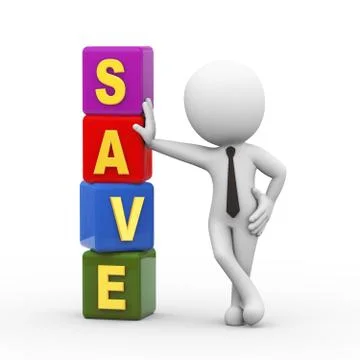 3d man and save cubes Stock Illustration