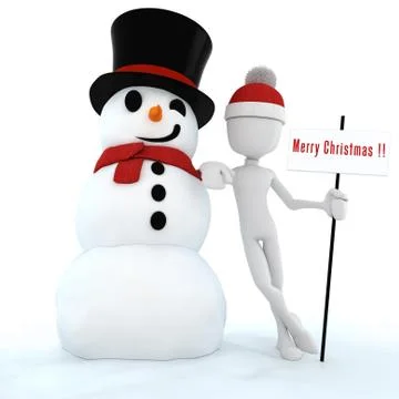3d man and snow man , merry christmas ! Stock Illustration