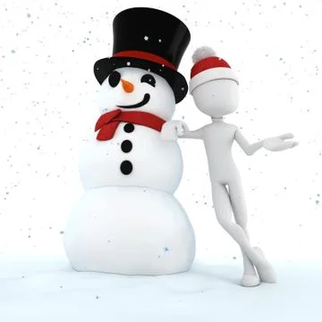 3d man and snow man , merry christmas ! Stock Illustration