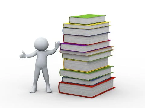 3d man and stack of books Illustrazione stock