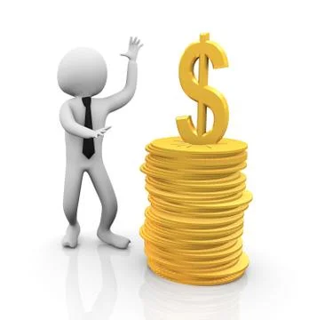 3d man and stack of coins Stock Illustration