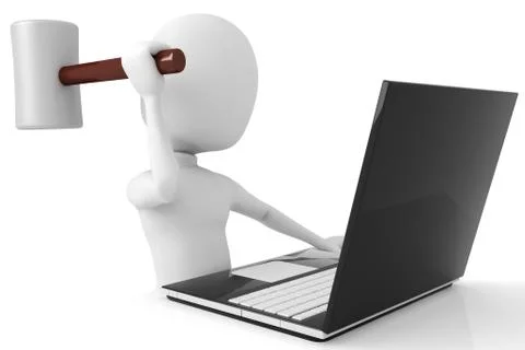 3d man angry on his laptop Stock-Illustration