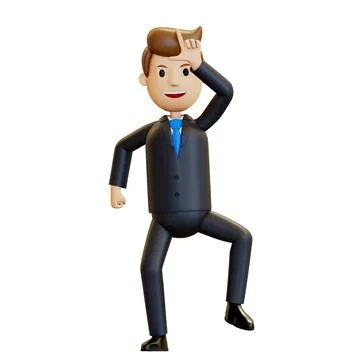 3d man. An angry office worker jumps for joy and laughs. イラスト素材