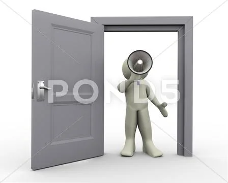 3d man announcement at open doo Stock Illustration