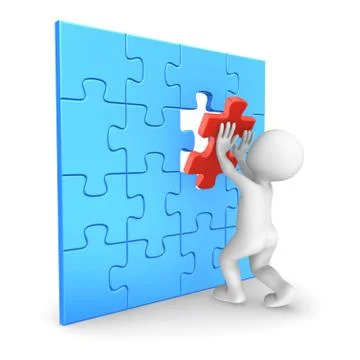 3d man assembling last puzzle piece Stock Illustration