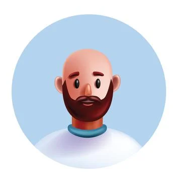 3D man avatar, vector cartoon character face, male person portrait in circle Stock Illustration