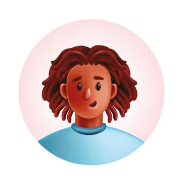 3D man avatar, vector character cartoon face, dreadlocks hair Stock Illustration