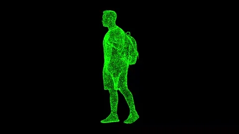 3D man with a backpack rotates on black background. Leisure and Travel concept Stock Footage 249240921