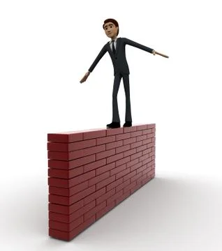 3d man balancing and walking on wall concept Stock Illustration