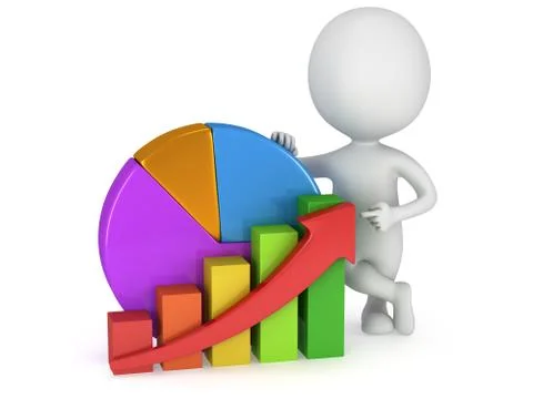 3d man with bar graph and pie chart Stock Illustration