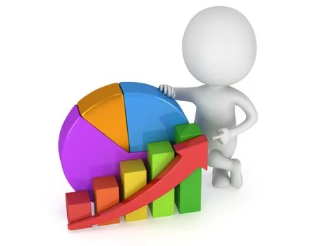 3d man with bar graph and pie chart Stock Illustration
