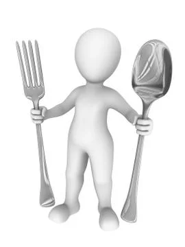 3d man with big fork and spoon. 3d illustration. Stock Illustration