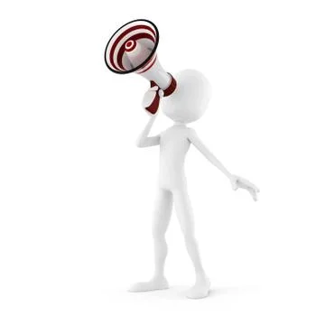 3d man with a big megaphone isolated in white Stock Illustration