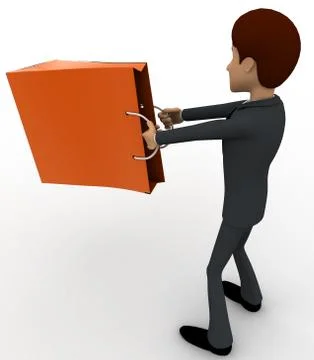 3d man with big orange bag concept Stock Illustration