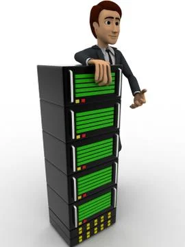 3d man with big server concept Stock Illustration