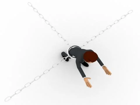3d man bind by metalic chain and try to escape concept Stock Illustration