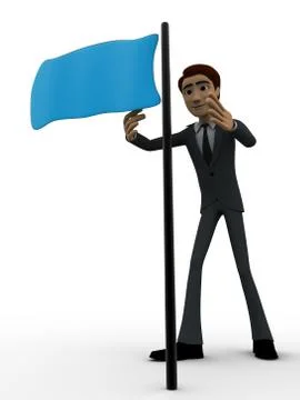 3d man with blue flag concept Stock Illustration