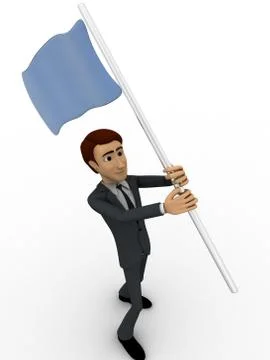 3d man with blue flag in hands and polling it concept Stock Illustration