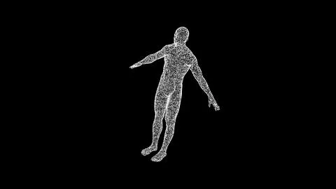 3D man body model consisting of particles and dots rotates 3 axes 60 FPS. Sci Illustrazione stock
