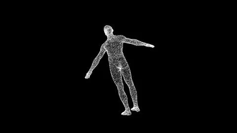 3D man body model consisting of lines and dots rotates 3 axes 60 FPS. Science Illustrazione stock