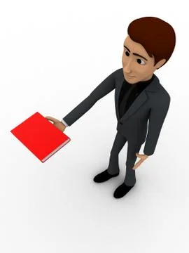3d man with book and pointing at book concept Illustrazione stock