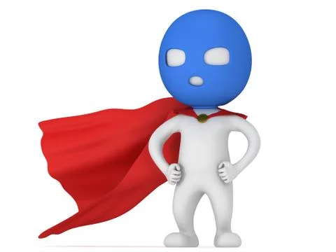 3d man brave superhero with red cloak Illustrazione stock