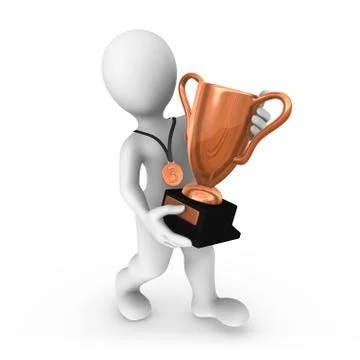 3d man with bronze cup. 3d rendered illustration. Stock Illustration