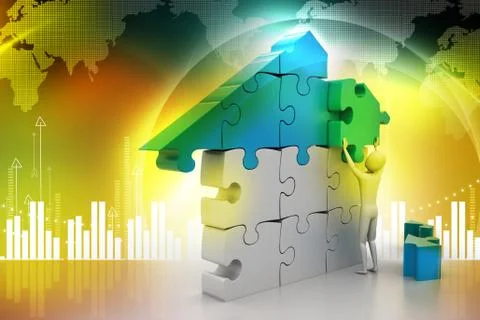 3d man, building the house Stock Illustration