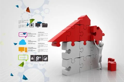 3d man, building the house Stock Illustration