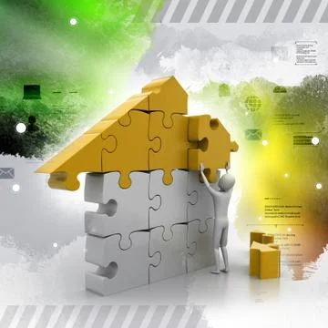 3d man, building the house Ilustración de archivo