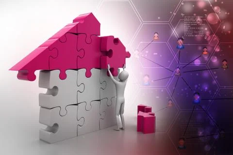 3d man, building the house Ilustración de archivo
