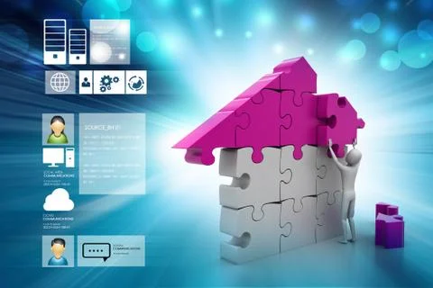 3d man, building the house Stock-Illustration