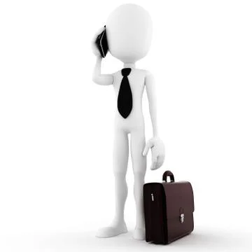 3d man business man, talking at his new smart phone 库存插图