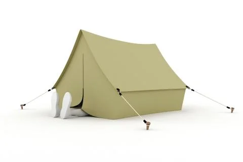 3d man camper, sleeping in a tent, isolated on white Stock Illustration
