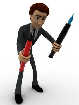 3d man can not choose from black and red pen concept Stock Illustration