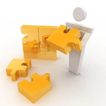 3d man can not solve golden jigsaw puzzle concept Stock Illustration