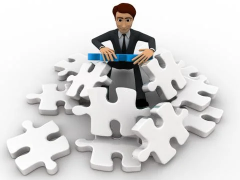 3d man can not solve puzzle concept Stock Illustration