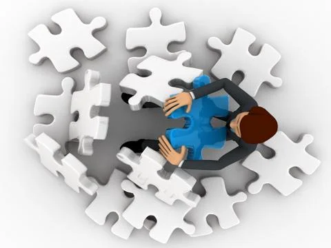 3d man can not solve puzzle concept Stock Illustration