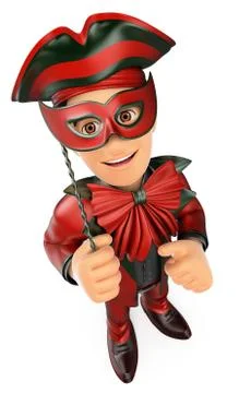 3D Man with a carnival costume mask and thumb up Stock Illustration