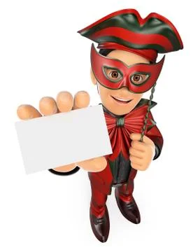 3D Man with a carnival costume showing a blank card Stock Illustration