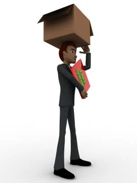 3d man carry box on head and holding free shipping board in hand concept Stock Illustration