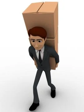 3d man carry boxes on back concept Stock Illustration